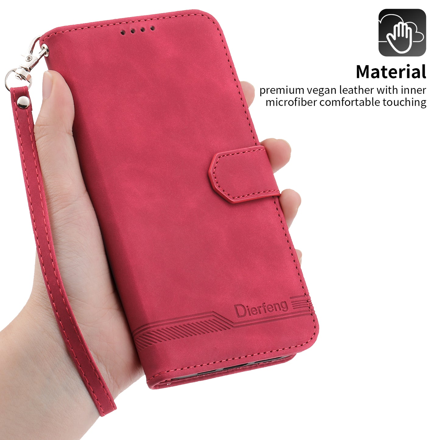 DIERFENG DF-03 PU Leather Case for iPhone 13 Pro 6.1 inch, Lines Imprinted Wallet Stand Protective Phone Cover