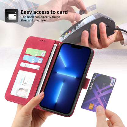 DIERFENG DF-03 PU Leather Case for iPhone 13 Pro 6.1 inch, Lines Imprinted Wallet Stand Protective Phone Cover