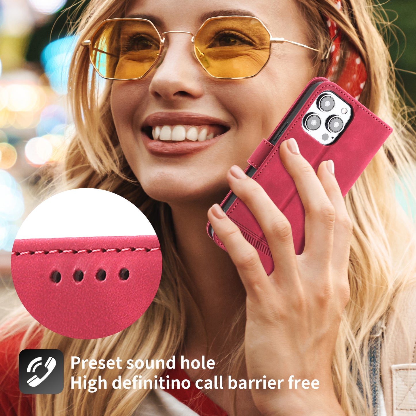 DIERFENG DF-03 PU Leather Case for iPhone 13 Pro 6.1 inch, Lines Imprinted Wallet Stand Protective Phone Cover