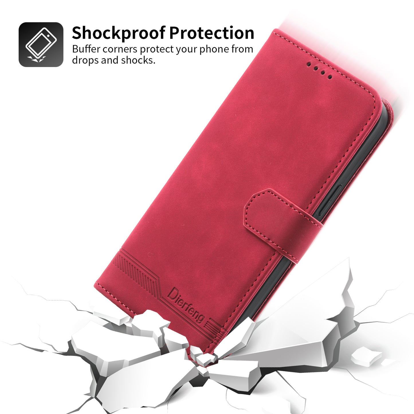 DIERFENG DF-03 PU Leather Case for iPhone 13 Pro 6.1 inch, Lines Imprinted Wallet Stand Protective Phone Cover
