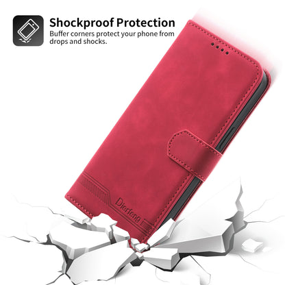 DIERFENG DF-03 PU Leather Case for iPhone 13 Pro 6.1 inch, Lines Imprinted Wallet Stand Protective Phone Cover