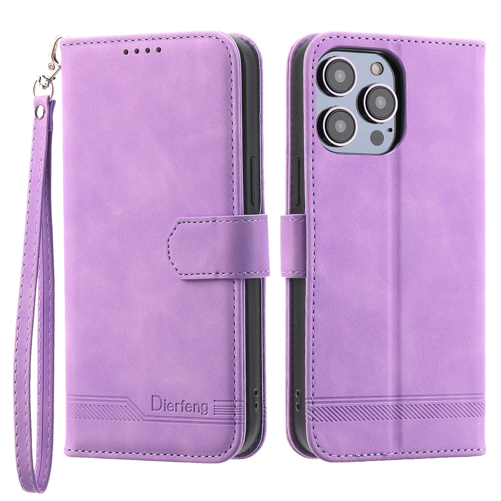 DIERFENG DF-03 PU Leather Case for iPhone 13 Pro 6.1 inch, Lines Imprinted Wallet Stand Protective Phone Cover