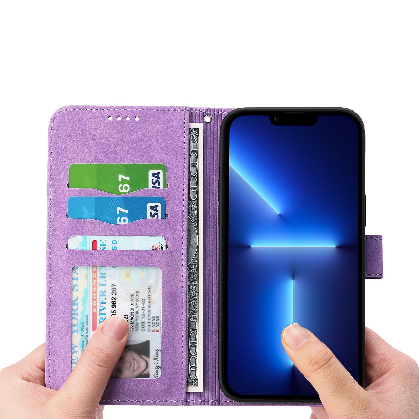 DIERFENG DF-03 PU Leather Case for iPhone 13 Pro 6.1 inch, Lines Imprinted Wallet Stand Protective Phone Cover