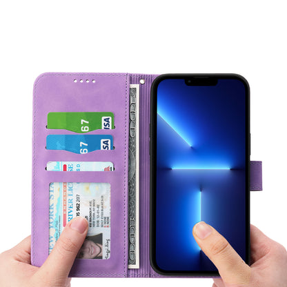 DIERFENG DF-03 PU Leather Case for iPhone 13 Pro 6.1 inch, Lines Imprinted Wallet Stand Protective Phone Cover