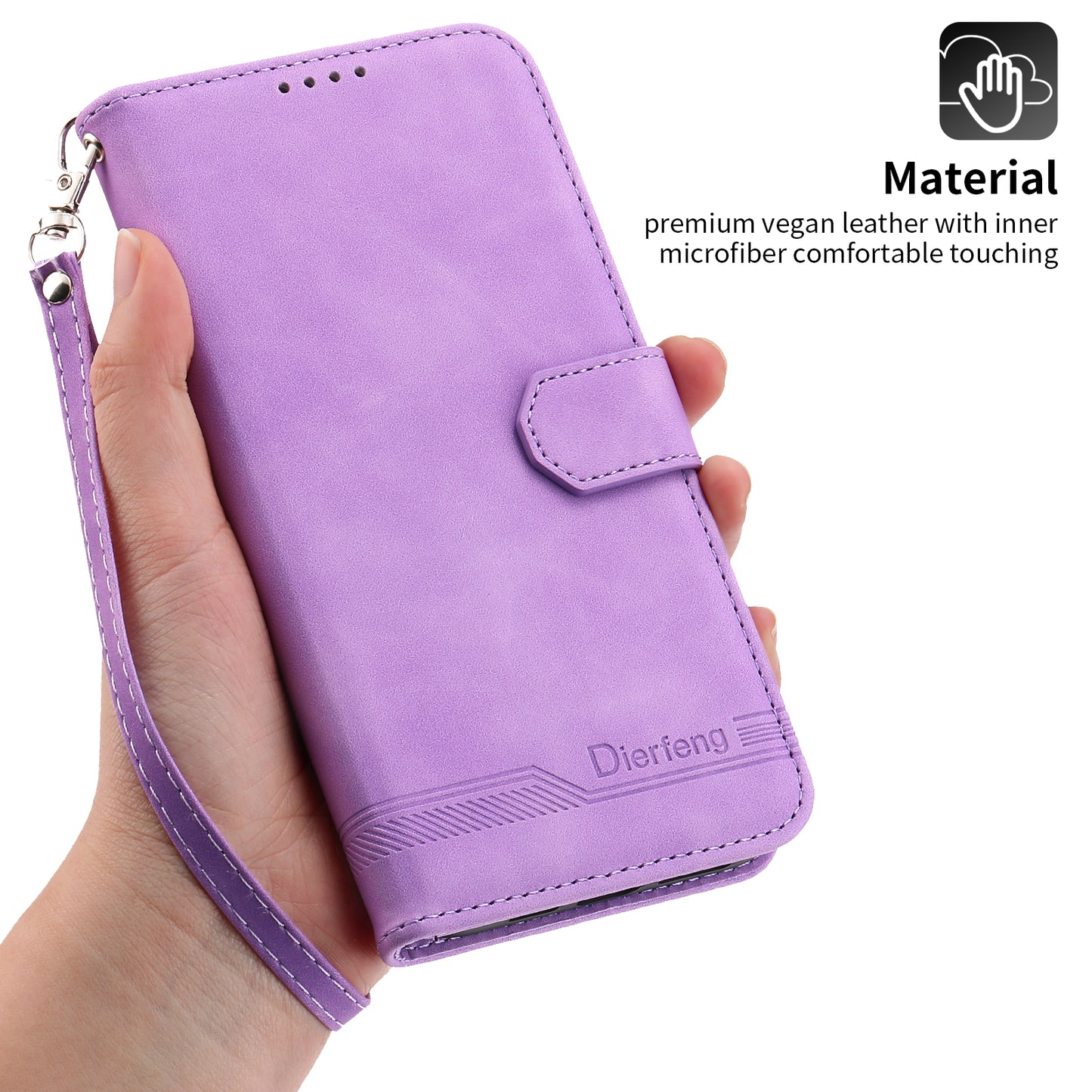DIERFENG DF-03 PU Leather Case for iPhone 13 Pro 6.1 inch, Lines Imprinted Wallet Stand Protective Phone Cover