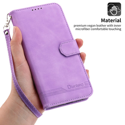 DIERFENG DF-03 PU Leather Case for iPhone 13 Pro 6.1 inch, Lines Imprinted Wallet Stand Protective Phone Cover