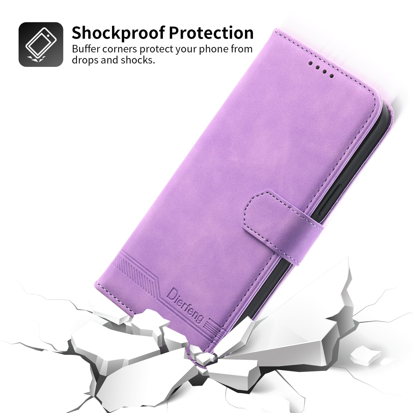 DIERFENG DF-03 PU Leather Case for iPhone 13 Pro 6.1 inch, Lines Imprinted Wallet Stand Protective Phone Cover