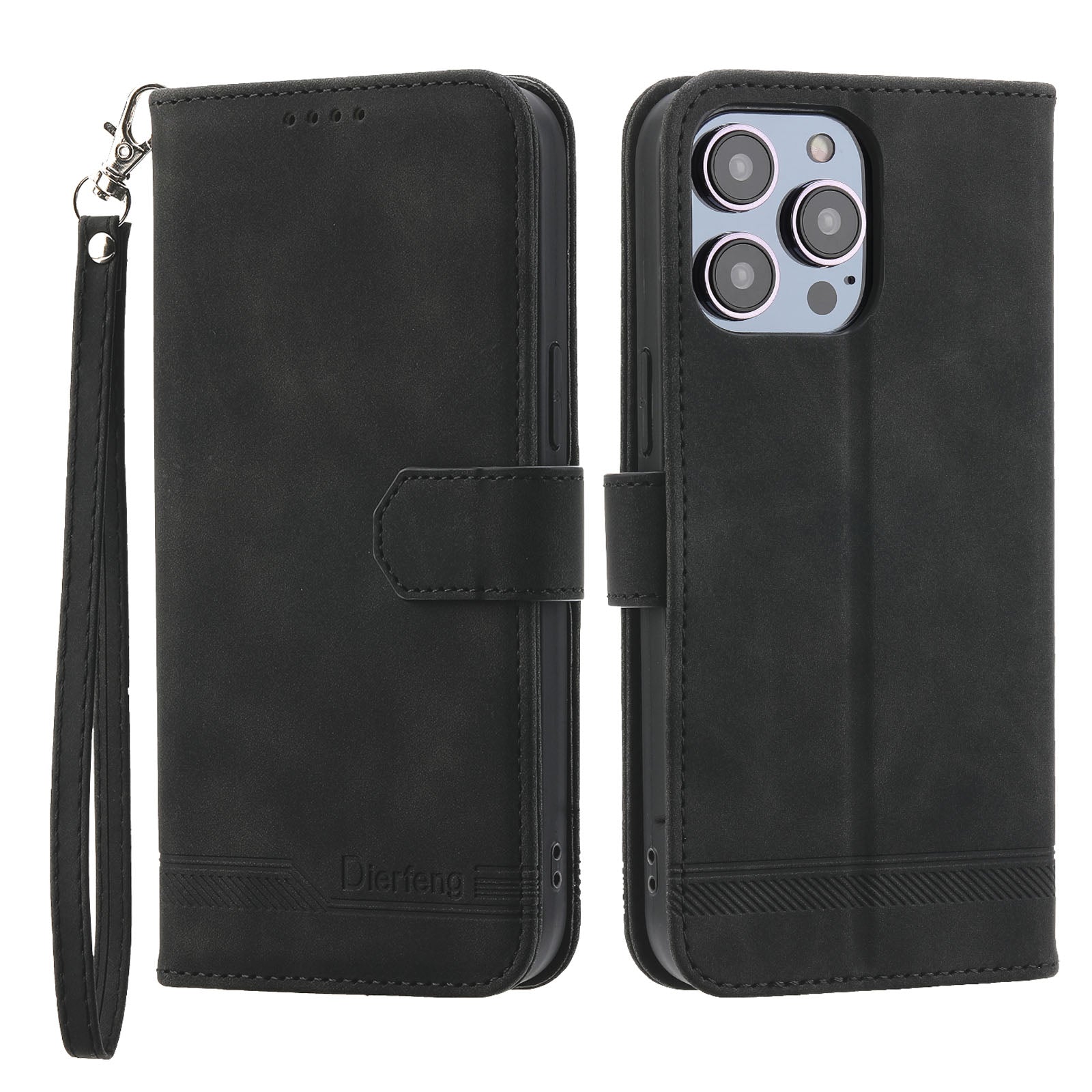 DIERFENG DF-03 PU Leather Case for iPhone 13 Pro 6.1 inch, Lines Imprinted Wallet Stand Protective Phone Cover