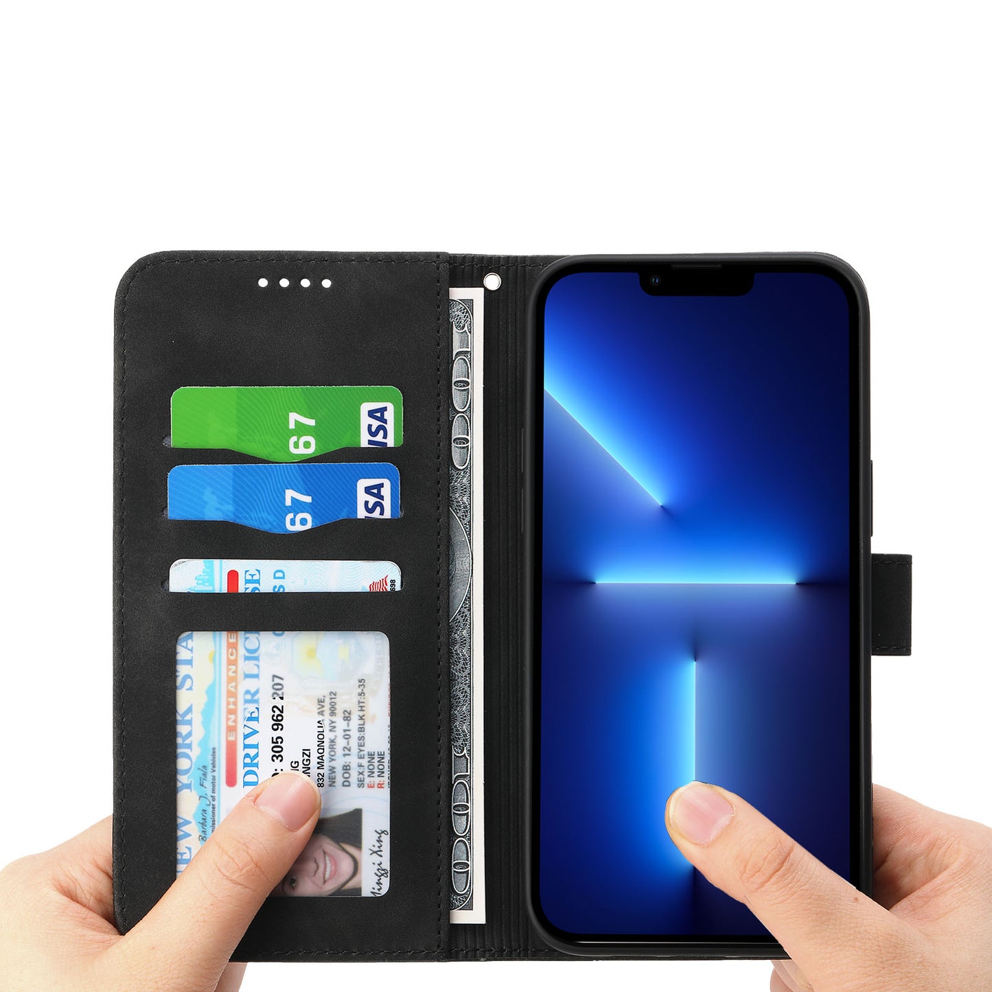 DIERFENG DF-03 PU Leather Case for iPhone 13 Pro 6.1 inch, Lines Imprinted Wallet Stand Protective Phone Cover