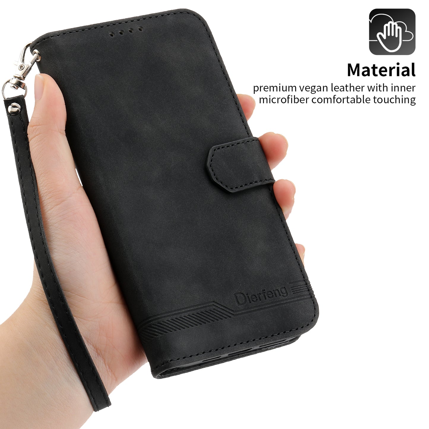 DIERFENG DF-03 PU Leather Case for iPhone 13 Pro 6.1 inch, Lines Imprinted Wallet Stand Protective Phone Cover