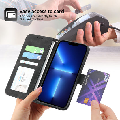 DIERFENG DF-03 PU Leather Case for iPhone 13 Pro 6.1 inch, Lines Imprinted Wallet Stand Protective Phone Cover