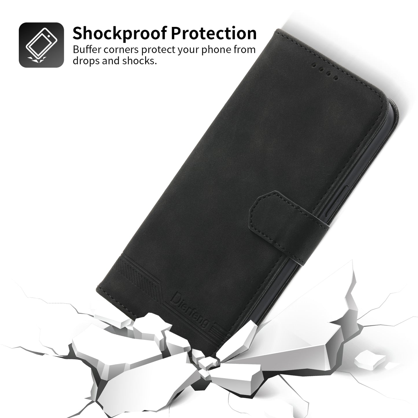 DIERFENG DF-03 PU Leather Case for iPhone 13 Pro 6.1 inch, Lines Imprinted Wallet Stand Protective Phone Cover