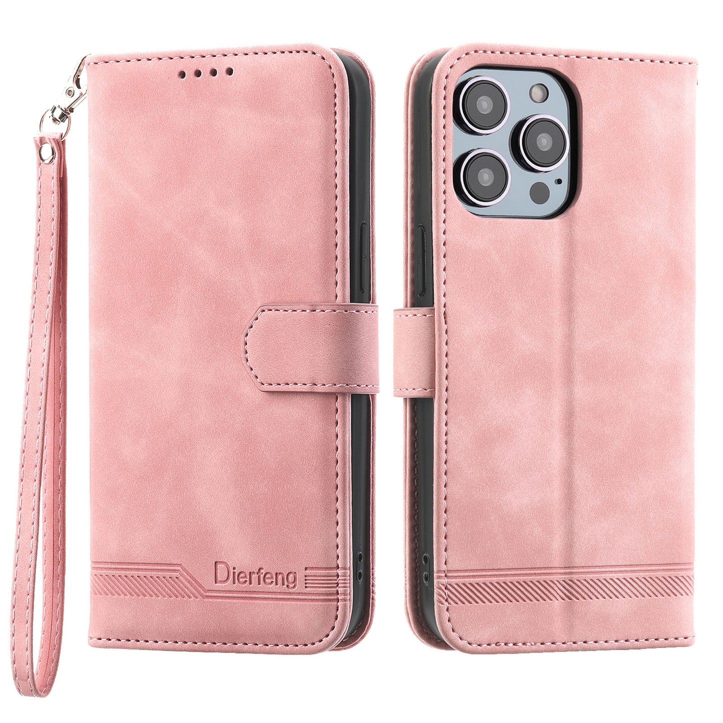 DIERFENG DF-03 PU Leather Case for iPhone 13 Pro 6.1 inch, Lines Imprinted Wallet Stand Protective Phone Cover