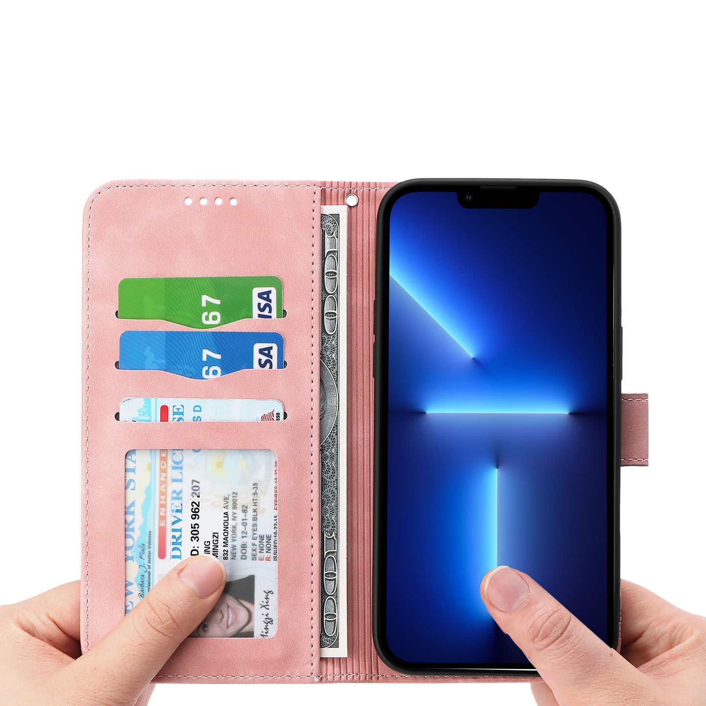 DIERFENG DF-03 PU Leather Case for iPhone 13 Pro 6.1 inch, Lines Imprinted Wallet Stand Protective Phone Cover