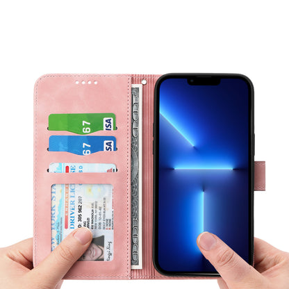 DIERFENG DF-03 PU Leather Case for iPhone 13 Pro 6.1 inch, Lines Imprinted Wallet Stand Protective Phone Cover
