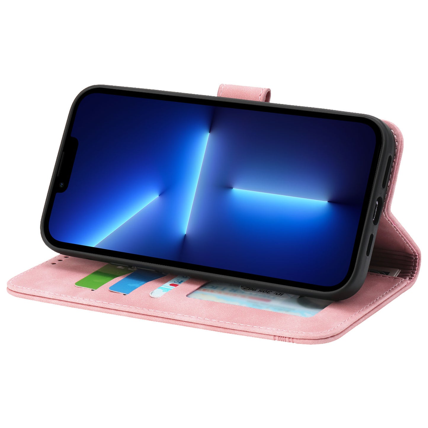 DIERFENG DF-03 PU Leather Case for iPhone 13 Pro 6.1 inch, Lines Imprinted Wallet Stand Protective Phone Cover