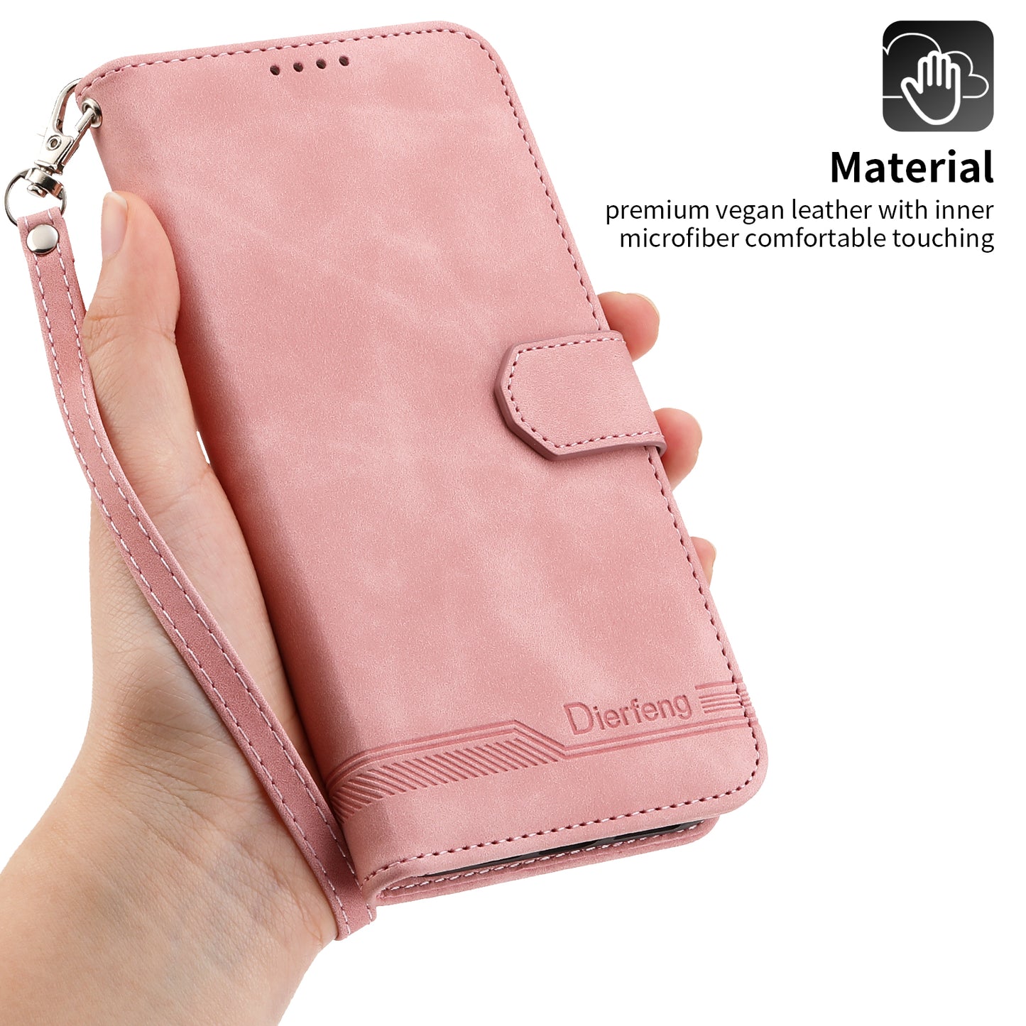 DIERFENG DF-03 PU Leather Case for iPhone 13 Pro 6.1 inch, Lines Imprinted Wallet Stand Protective Phone Cover