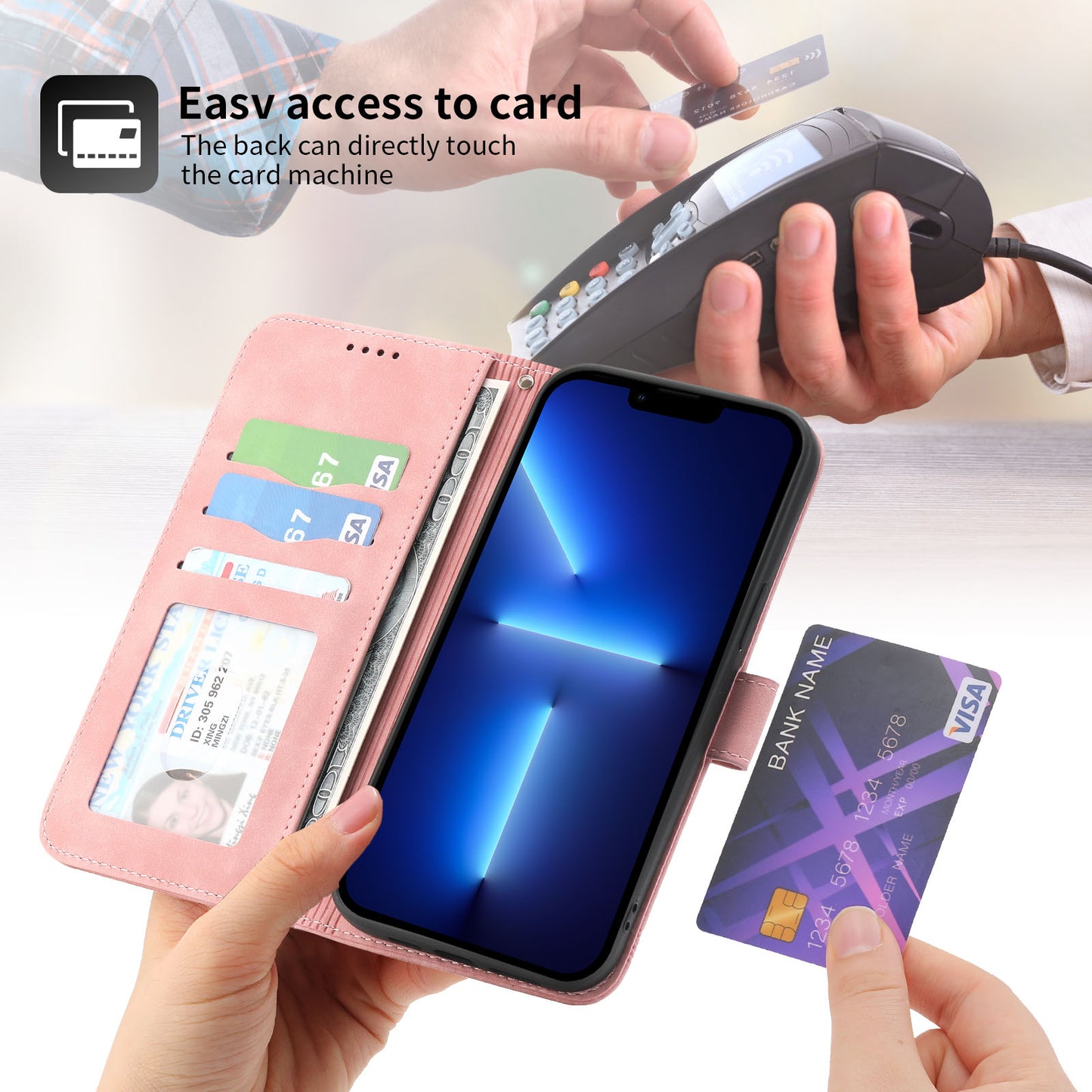 DIERFENG DF-03 PU Leather Case for iPhone 13 Pro 6.1 inch, Lines Imprinted Wallet Stand Protective Phone Cover