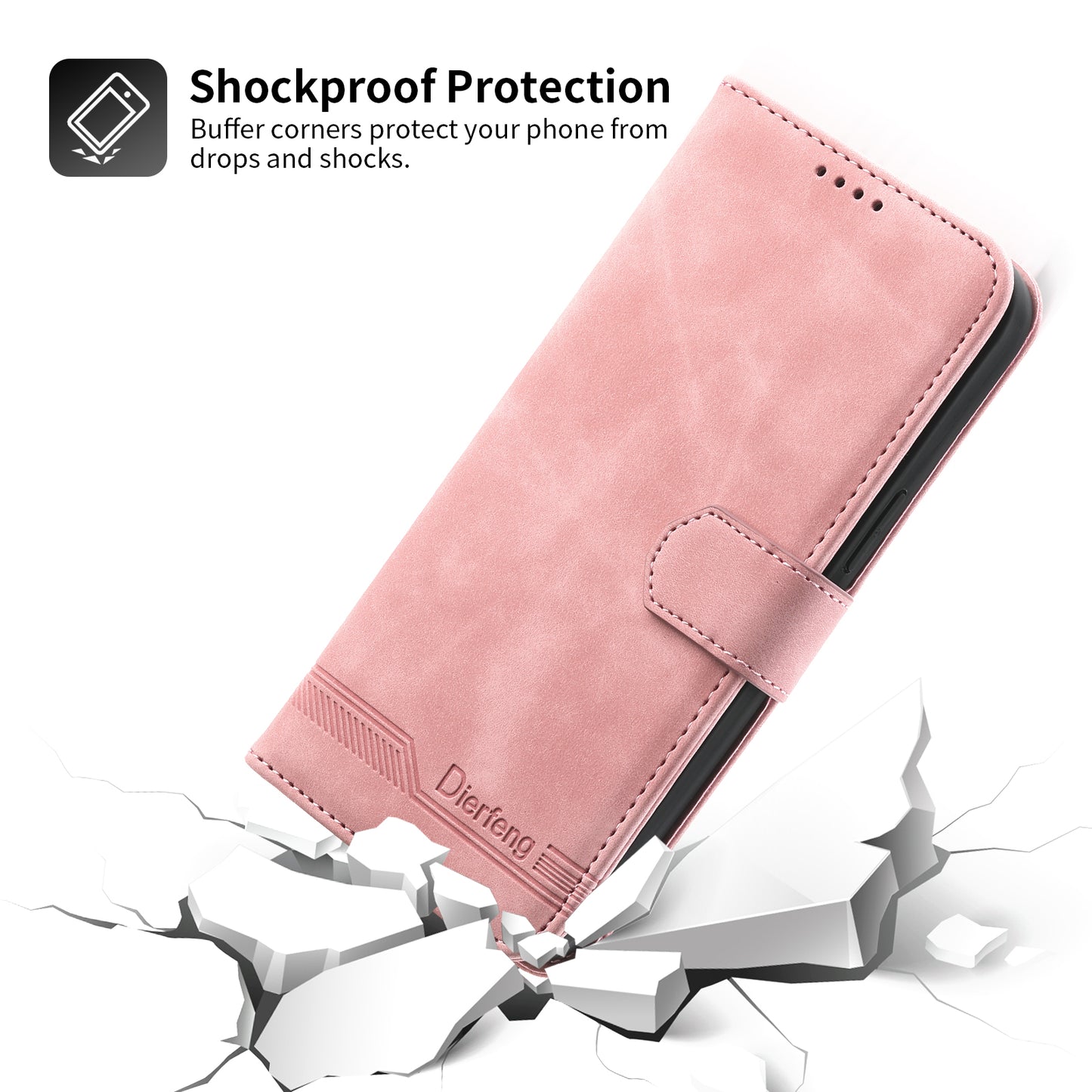 DIERFENG DF-03 PU Leather Case for iPhone 13 Pro 6.1 inch, Lines Imprinted Wallet Stand Protective Phone Cover