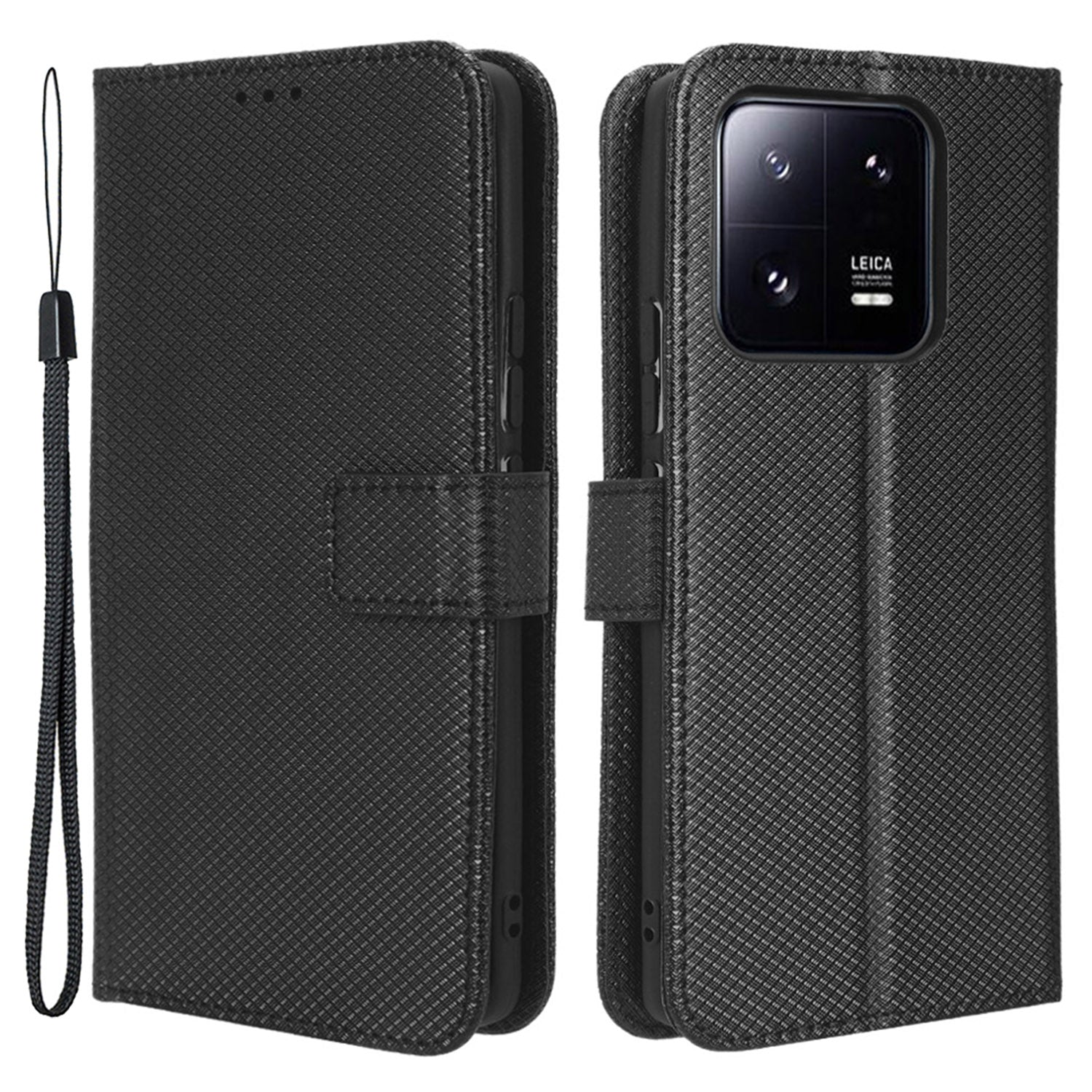 Diamond Texture Phone Cover For Xiaomi 13 Pro 5G, Magnetic Clasp Foldable Stand Flip Leather Wallet Case