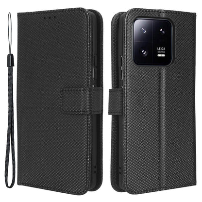 Diamond Texture Phone Cover For Xiaomi 13 Pro 5G, Magnetic Clasp Foldable Stand Flip Leather Wallet Case
