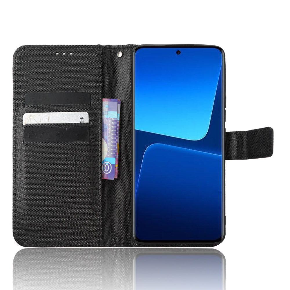 Diamond Texture Phone Cover For Xiaomi 13 Pro 5G, Magnetic Clasp Foldable Stand Flip Leather Wallet Case