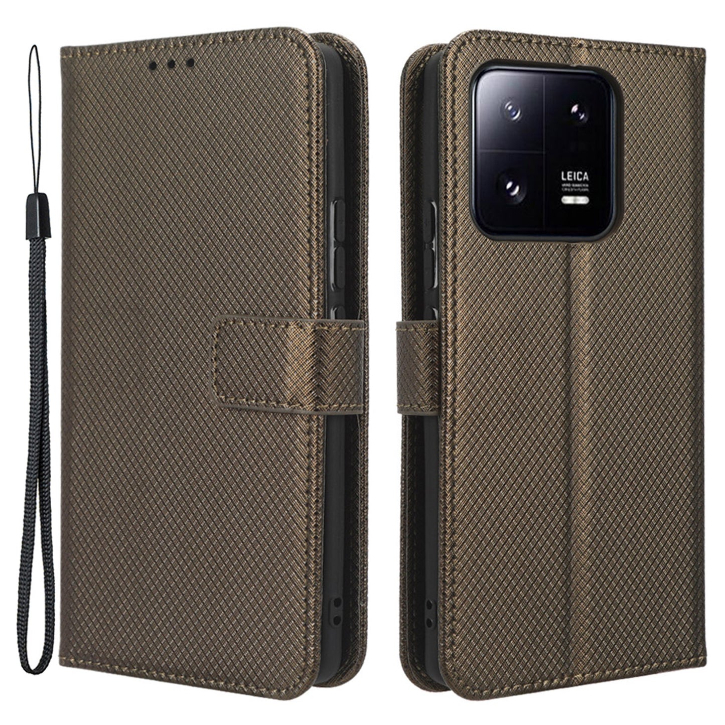 Diamond Texture Phone Cover For Xiaomi 13 Pro 5G, Magnetic Clasp Foldable Stand Flip Leather Wallet Case
