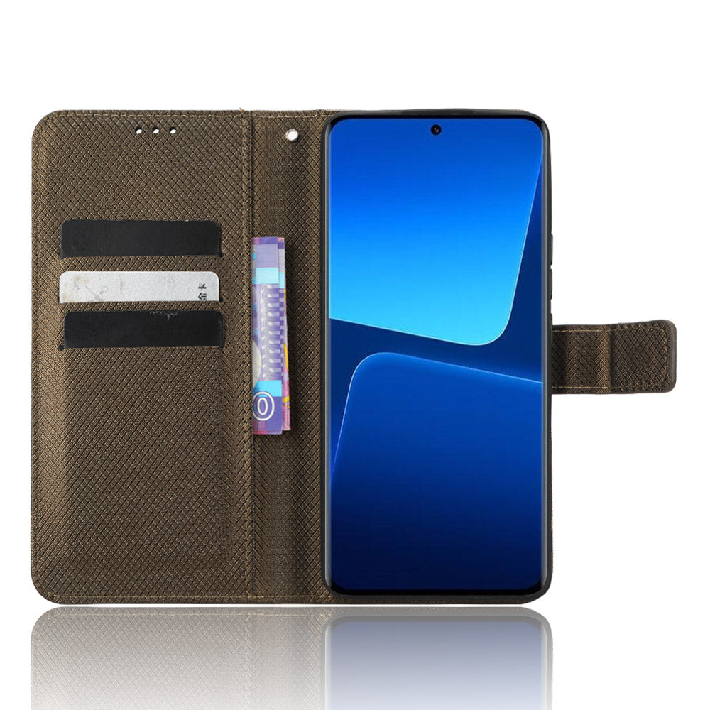 Diamond Texture Phone Cover For Xiaomi 13 Pro 5G, Magnetic Clasp Foldable Stand Flip Leather Wallet Case