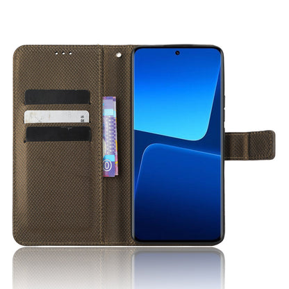 Diamond Texture Phone Cover For Xiaomi 13 Pro 5G, Magnetic Clasp Foldable Stand Flip Leather Wallet Case