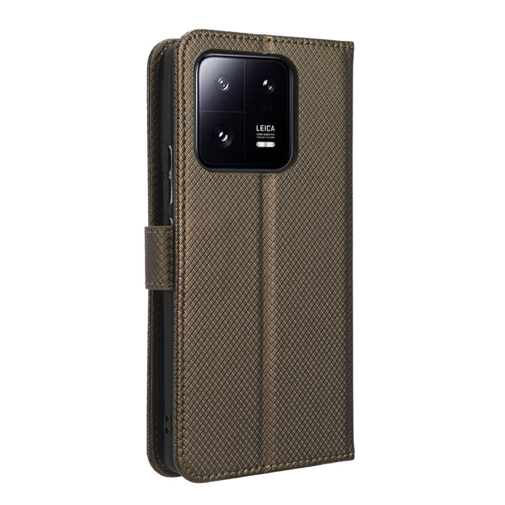 Diamond Texture Phone Cover For Xiaomi 13 Pro 5G, Magnetic Clasp Foldable Stand Flip Leather Wallet Case
