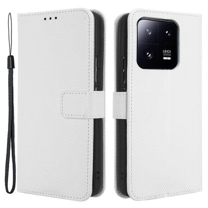 Diamond Texture Phone Cover For Xiaomi 13 Pro 5G, Magnetic Clasp Foldable Stand Flip Leather Wallet Case