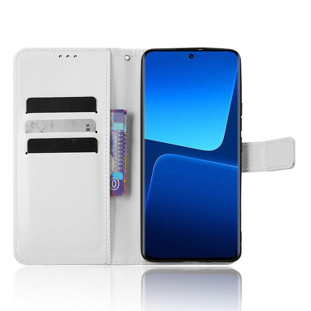 Diamond Texture Phone Cover For Xiaomi 13 Pro 5G, Magnetic Clasp Foldable Stand Flip Leather Wallet Case