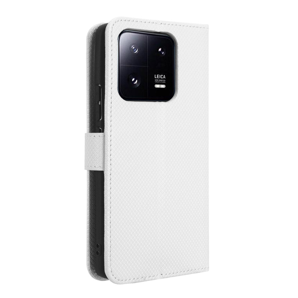 Diamond Texture Phone Cover For Xiaomi 13 Pro 5G, Magnetic Clasp Foldable Stand Flip Leather Wallet Case