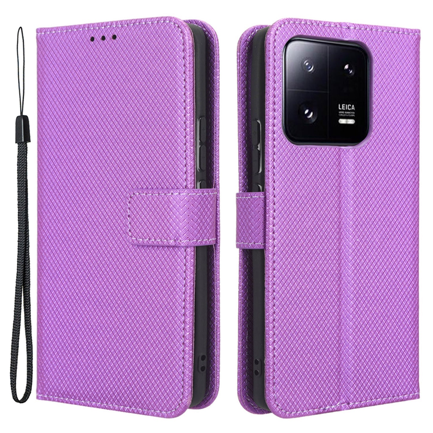 Diamond Texture Phone Cover For Xiaomi 13 Pro 5G, Magnetic Clasp Foldable Stand Flip Leather Wallet Case