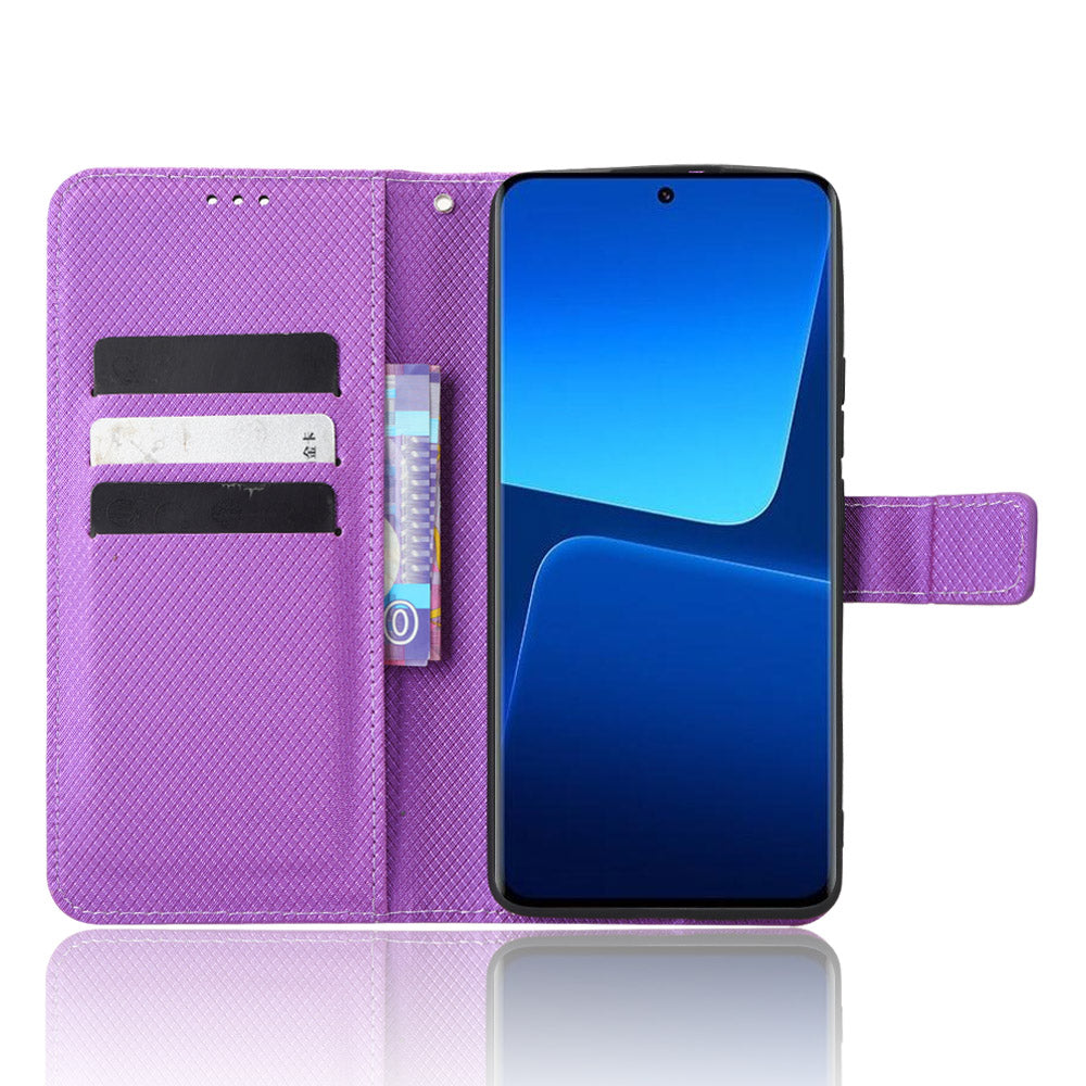 Diamond Texture Phone Cover For Xiaomi 13 Pro 5G, Magnetic Clasp Foldable Stand Flip Leather Wallet Case