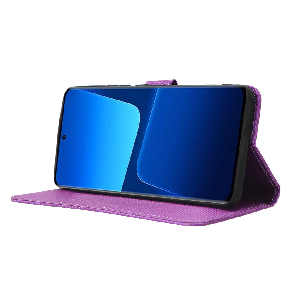 Diamond Texture Phone Cover For Xiaomi 13 Pro 5G, Magnetic Clasp Foldable Stand Flip Leather Wallet Case