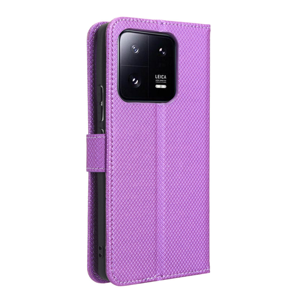 Diamond Texture Phone Cover For Xiaomi 13 Pro 5G, Magnetic Clasp Foldable Stand Flip Leather Wallet Case