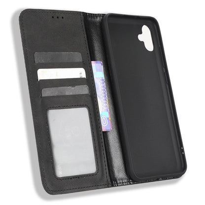 Retro Texture Protective Phone Cover For Samsung Galaxy A04e 4G / F04 4G / M04 4G, Magnetic Auto Closing Imprinted Pattern PU Leather Flip Wallet Stand Anti-drop Phone Case