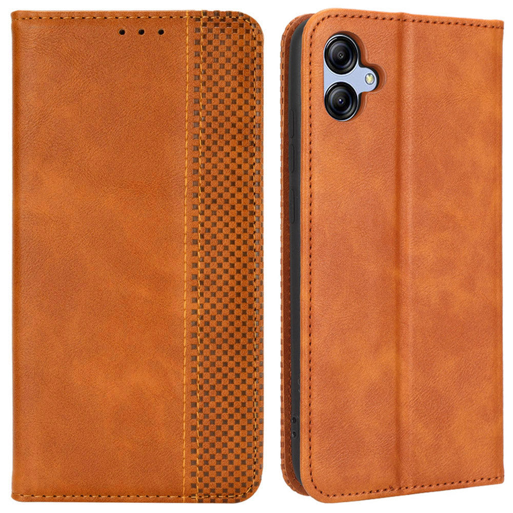 Retro Texture Protective Phone Cover For Samsung Galaxy A04e 4G / F04 4G / M04 4G, Magnetic Auto Closing Imprinted Pattern PU Leather Flip Wallet Stand Anti-drop Phone Case