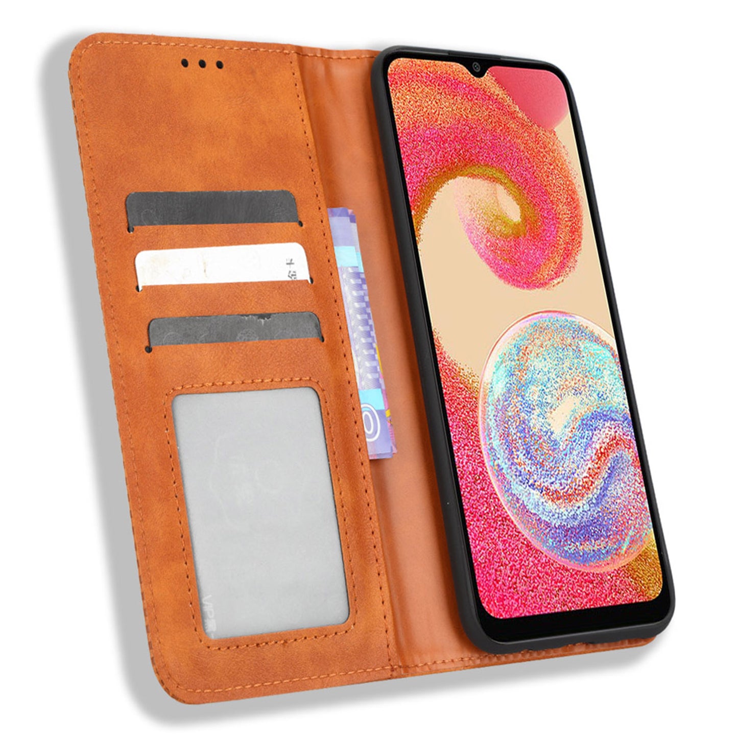 Retro Texture Protective Phone Cover For Samsung Galaxy A04e 4G / F04 4G / M04 4G, Magnetic Auto Closing Imprinted Pattern PU Leather Flip Wallet Stand Anti-drop Phone Case