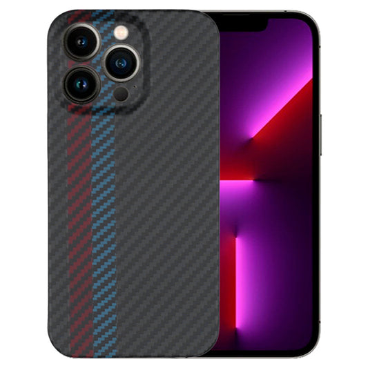 For iPhone 13 Pro 6.1 inch Scratch Resistant Color Splicing Mobile Phone Protective Cover, Precise Cutout Carbon Fiber Texture Aramid Fiber Back Case