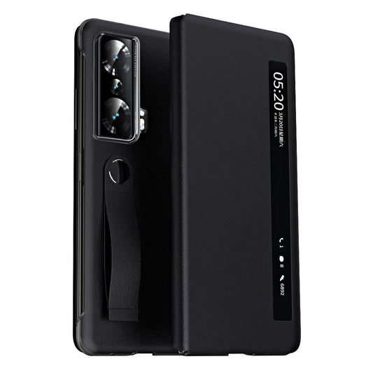 For Honor Magic Vs 5G View Window PU Leather+PC Flip Case Stand Cover with Portable Hand Grip Strap