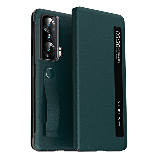 For Honor Magic Vs 5G View Window PU Leather+PC Flip Case Stand Cover with Portable Hand Grip Strap