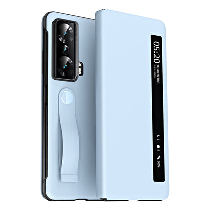 For Honor Magic Vs 5G View Window PU Leather+PC Flip Case Stand Cover with Portable Hand Grip Strap