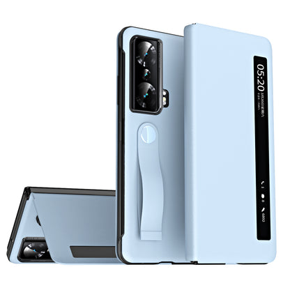 For Honor Magic Vs 5G View Window PU Leather+PC Flip Case Stand Cover with Portable Hand Grip Strap