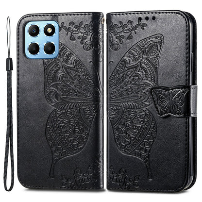 For Honor X8 5G PU Leather Protective Phone Case Imprinted Butterfly Pattern Shockproof Flip Phone Cover with Stand Wallet