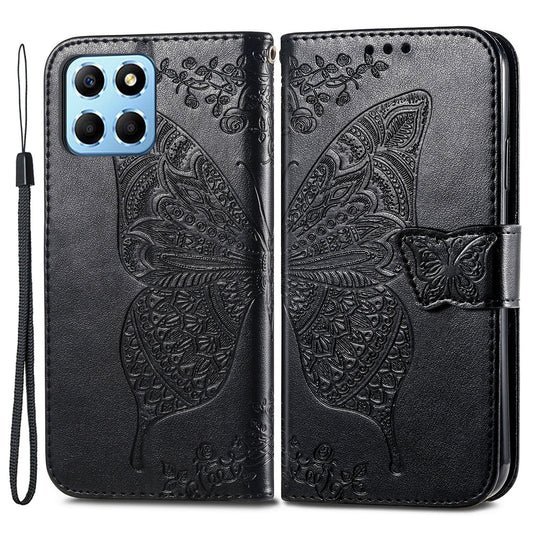 For Honor X8 5G PU Leather Protective Phone Case Imprinted Butterfly Pattern Shockproof Flip Phone Cover with Stand Wallet