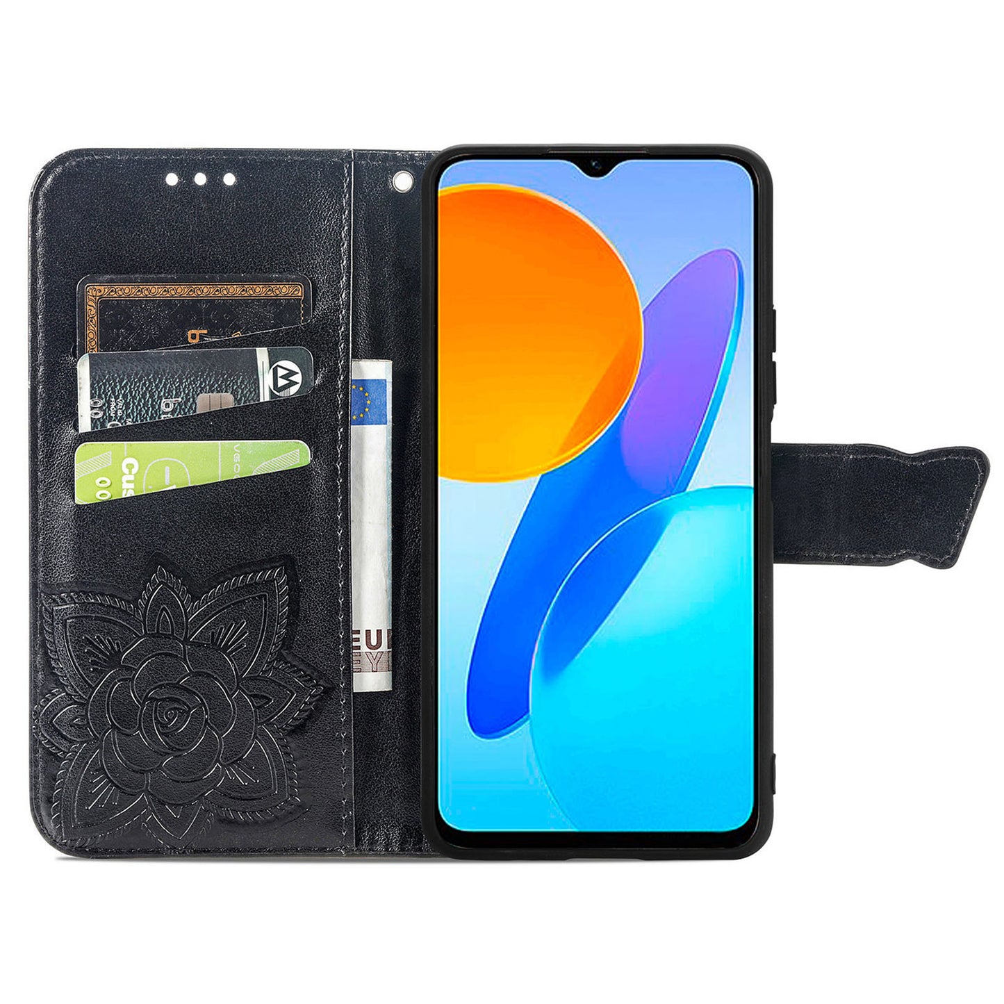 For Honor X8 5G PU Leather Protective Phone Case Imprinted Butterfly Pattern Shockproof Flip Phone Cover with Stand Wallet