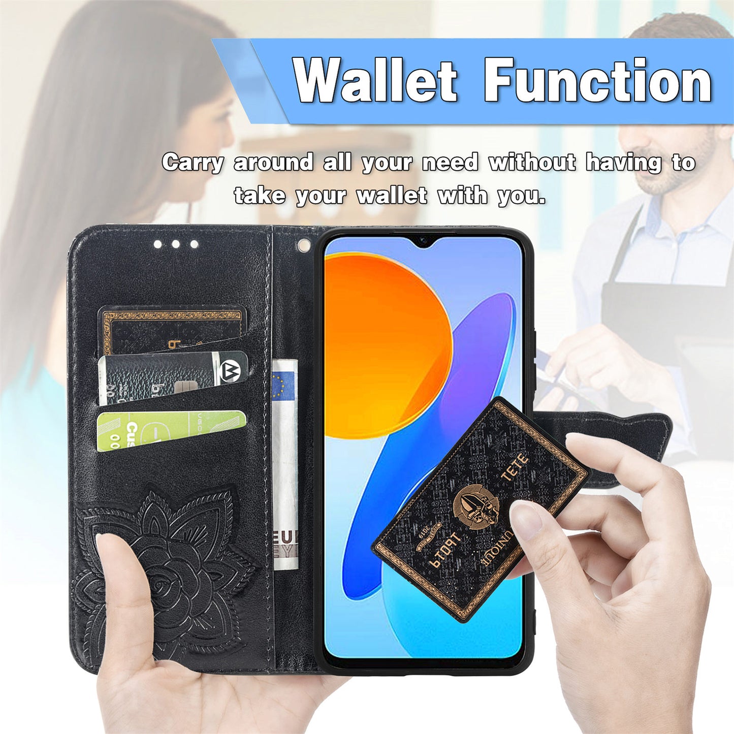 For Honor X8 5G PU Leather Protective Phone Case Imprinted Butterfly Pattern Shockproof Flip Phone Cover with Stand Wallet