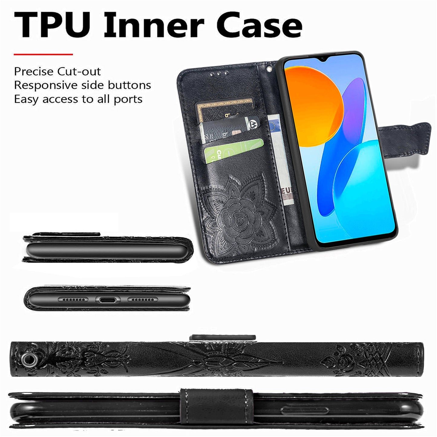 For Honor X8 5G PU Leather Protective Phone Case Imprinted Butterfly Pattern Shockproof Flip Phone Cover with Stand Wallet